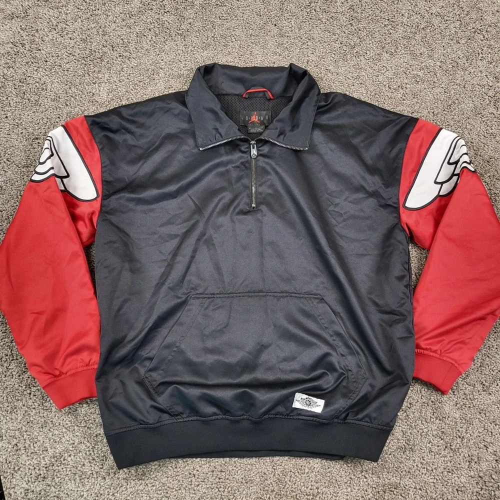 Jordan‎ Wings Classic Anorak Jacket 1/4 Zip Men's M Black Red Satin AO0406-011